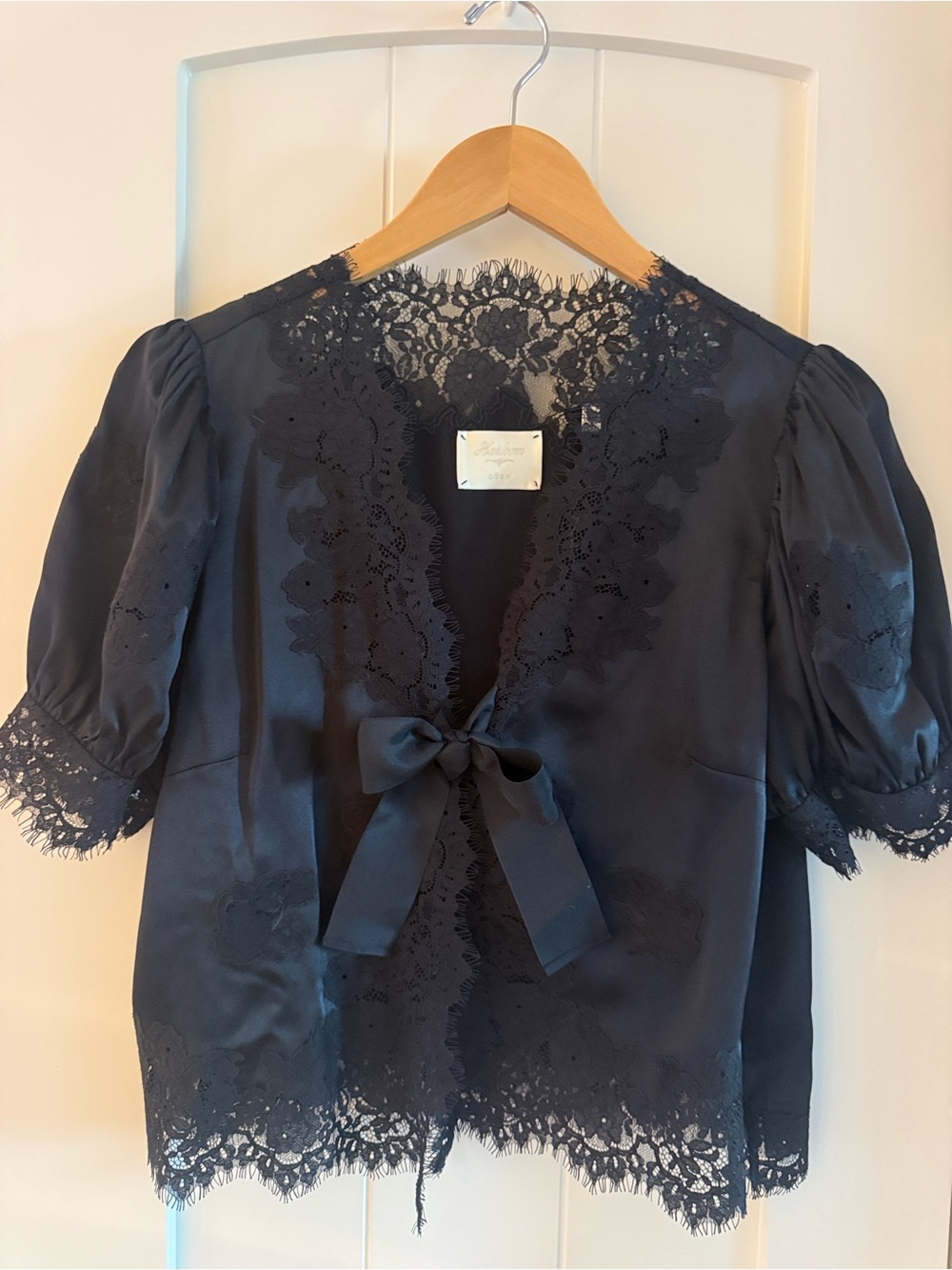DOEN Heirloom Idella Top Black Silk Satin Lace Blouse Size Small